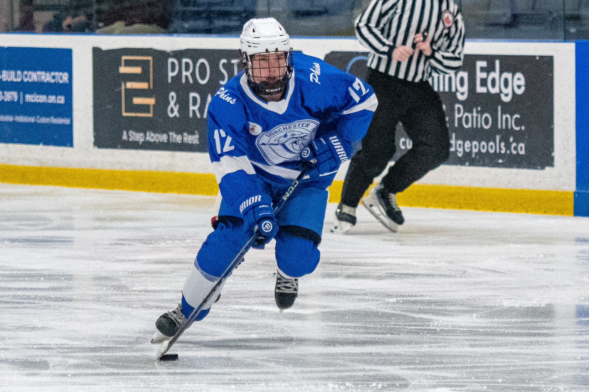 Dorchester Dolphins Colin Shaw carries the puck against Tavistock.
