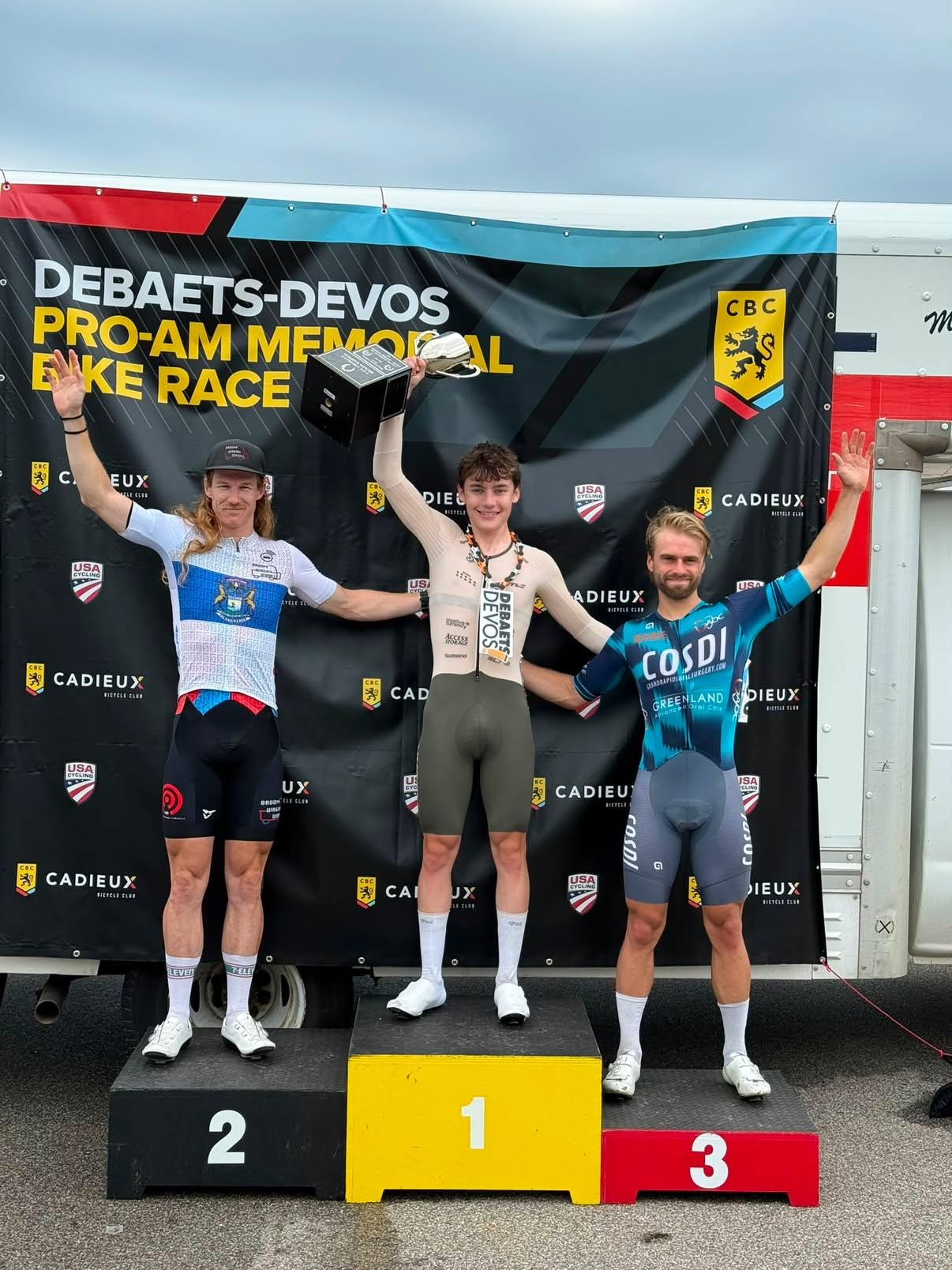 Brady Mann atop the podium for the men's criterium road race