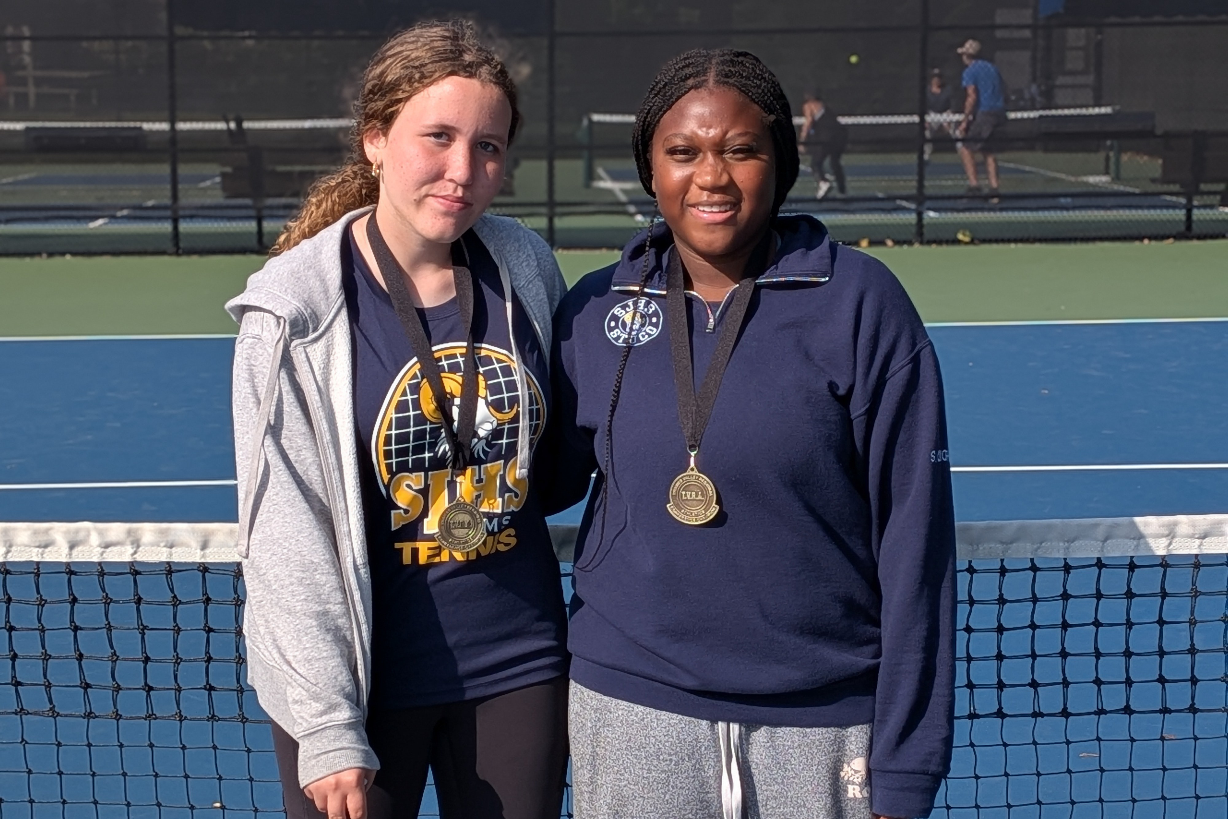 St. Joseph's Rams Aarabelle Bloor and Jane Okorhi, Tri-County girls doubles champs.