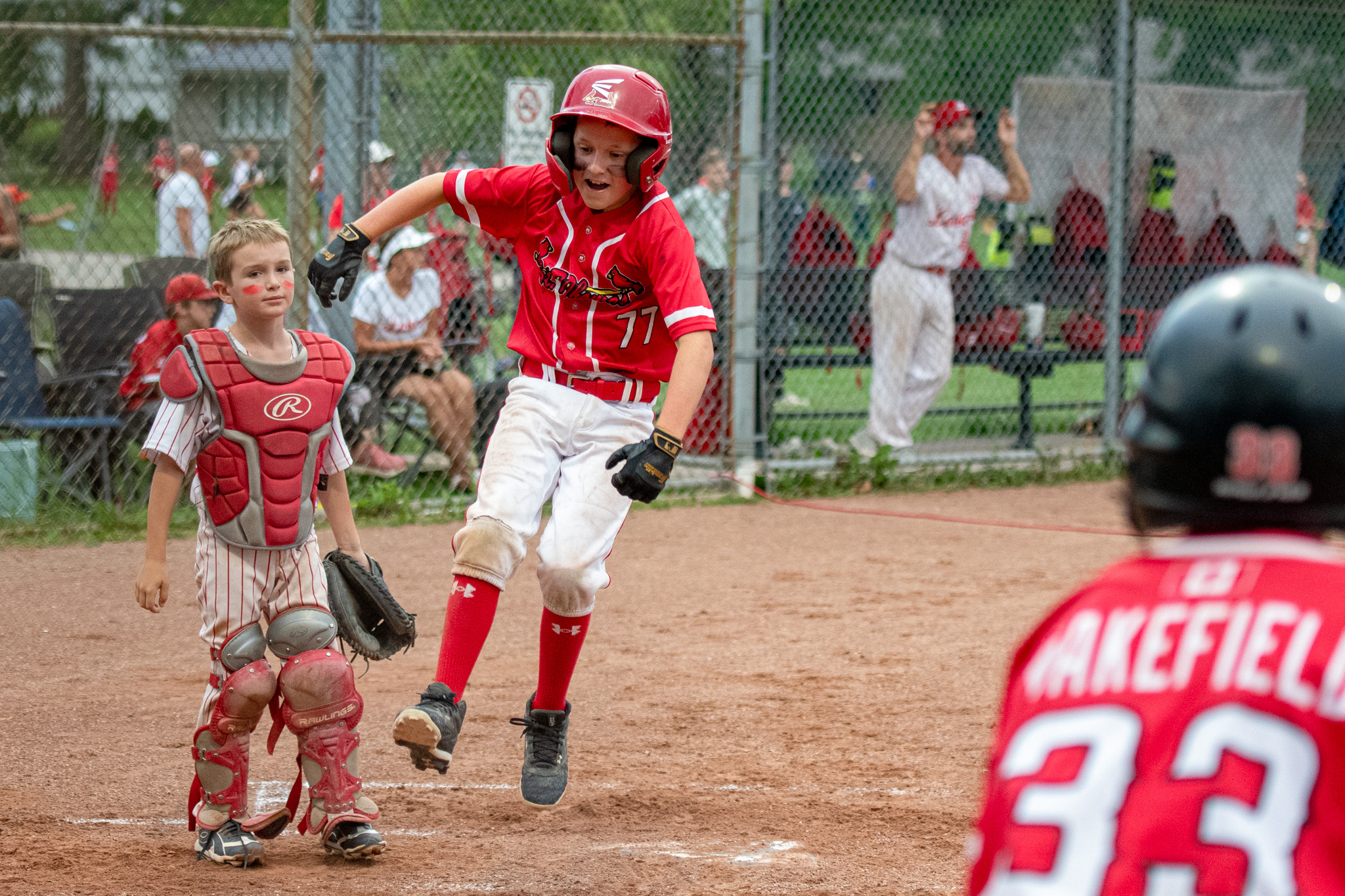 St. Thomas Cardinals Nolan Dodson celebrates his home run.